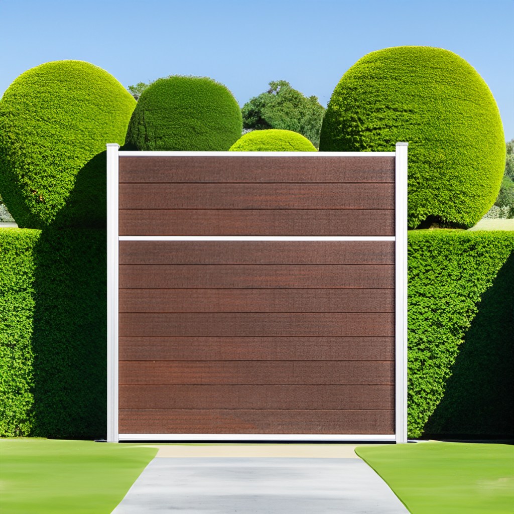 Classic Privacy Composite Fence in Sandy Birch with Natural Aluminum Posts