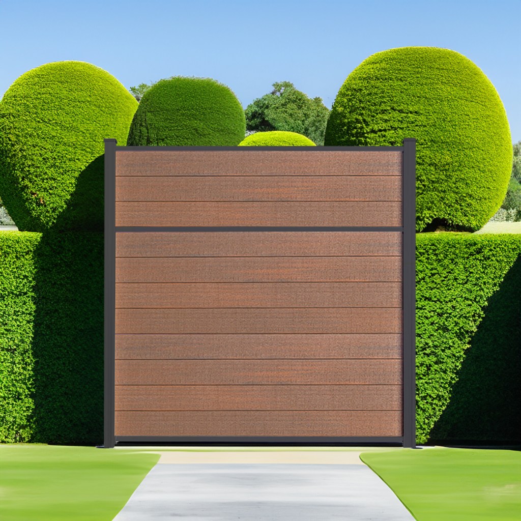 Classic Privacy Composite Fence in Cedar with Black Aluminum Posts