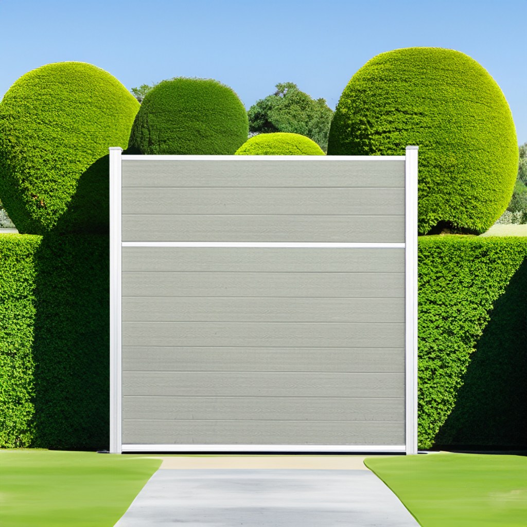 Classic Privacy Composite Fence in Sandy Birch with Natural Aluminum Posts