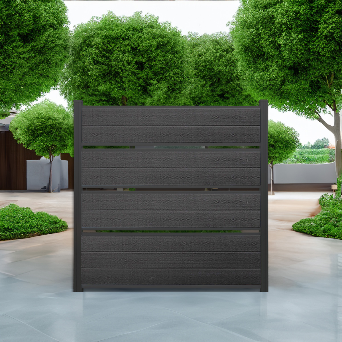 Deluxe Semi Privacy composite fence in Charcoal with black aluminum post