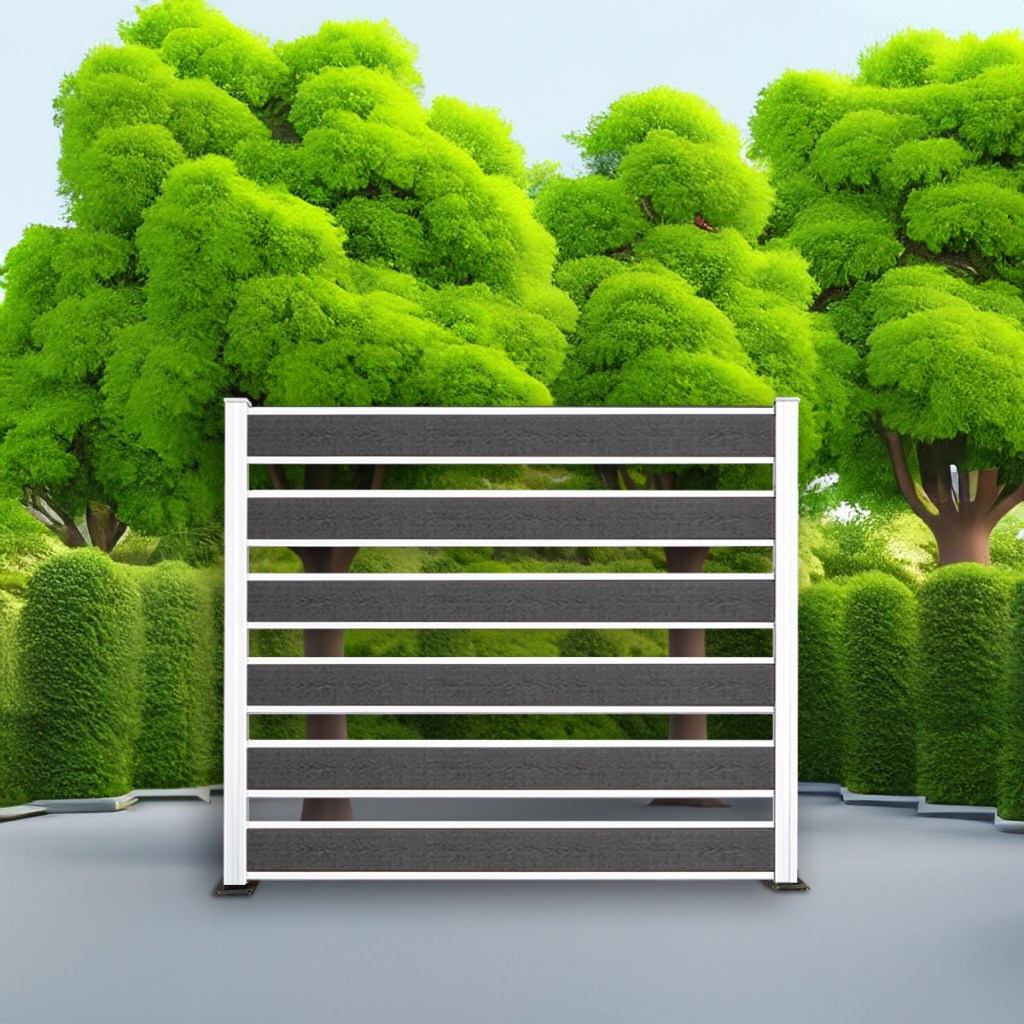 Horizontal Picket composite fence in Charcoal with natural aluminum posts