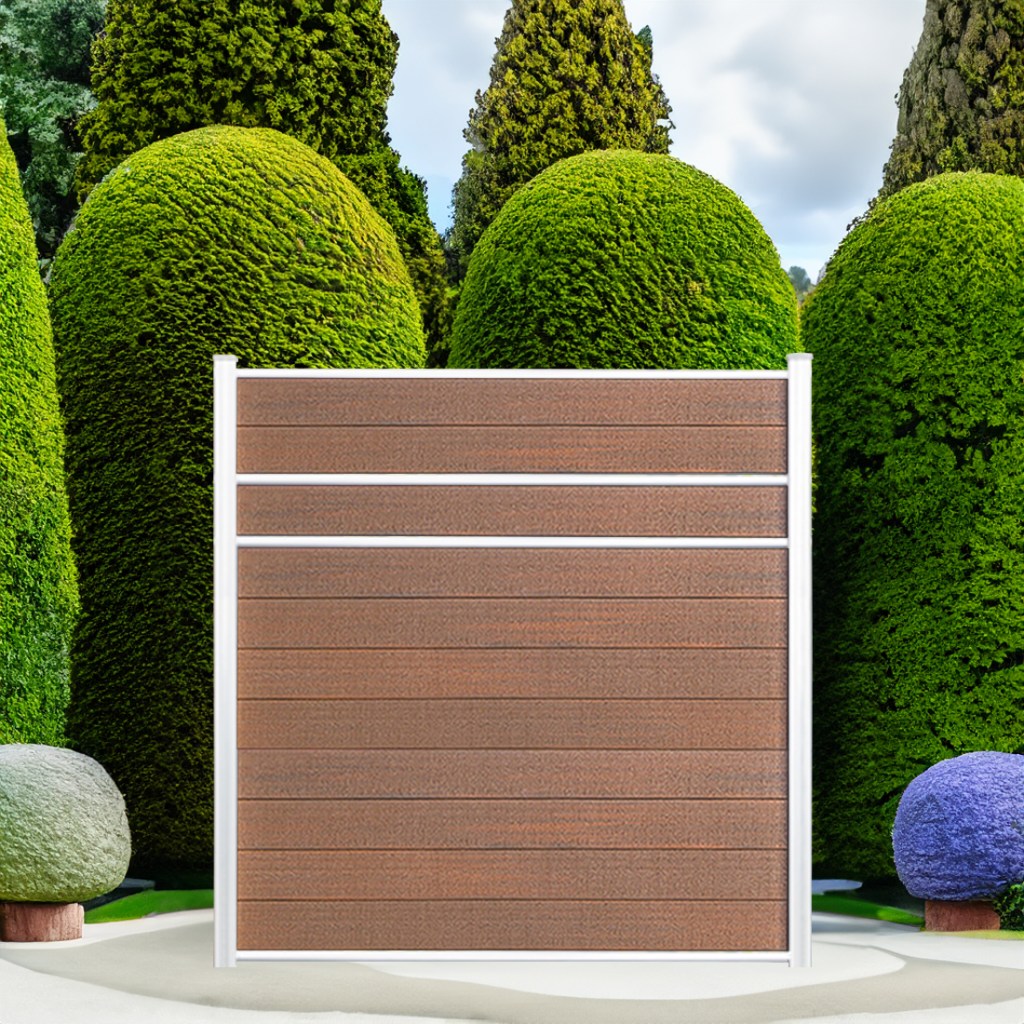 Modern Privacy composite fence in Cedar with natural aluminum posts